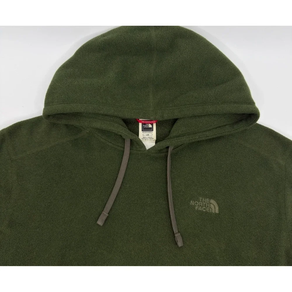 The North Face Fleece Hoodie Mens Large Green Pullover Kangaroo Pocket Outdoor